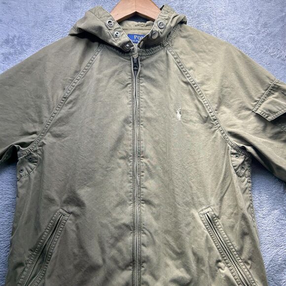 Polo Ralph Lauren Jacket Mens Small Green Hooded Cotton Nylon Zip Vent Field - Picture 4 of 14